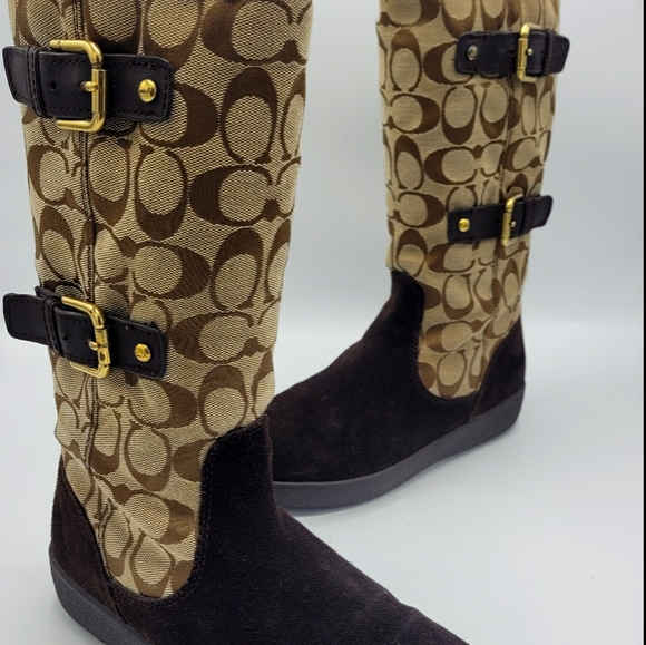 COACH Tinah Suede Jacquard Fleece Lined Boots 6.5